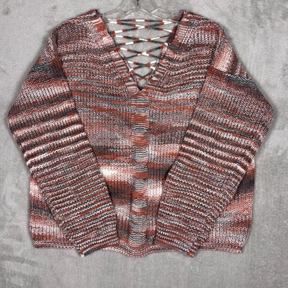Women's Knit Lace-Up Back Sweater‎ Multicolor Acrylic Size L (No Tag)